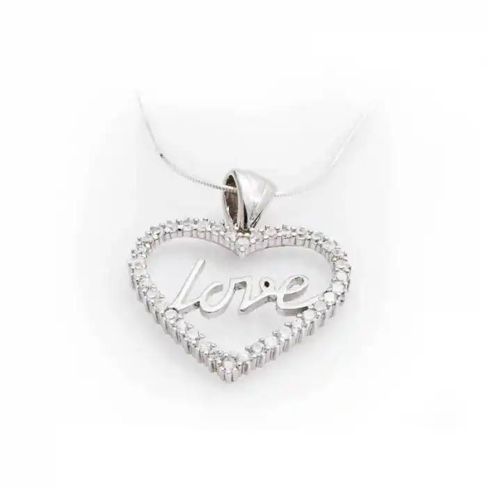 Gümüş Taşlı Love Bayan Kolye