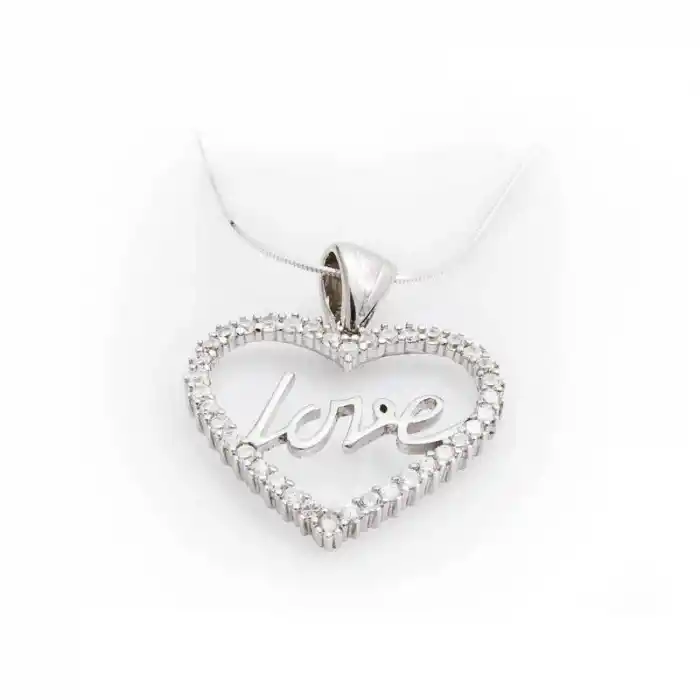 Gümüş Taşlı Love Bayan Kolye