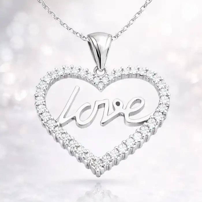 Gümüş Taşlı Love Bayan Kolye