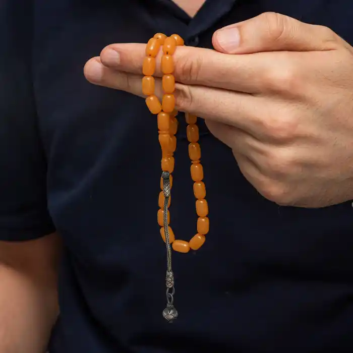 Gümüş Top Kazaz Püsküllü Kapsül Kesim Sıkma Kehribar Tesbih