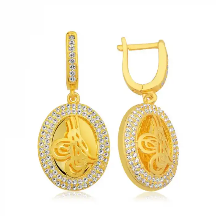 Gümüş Tuğralı Oval Bayan Küpe