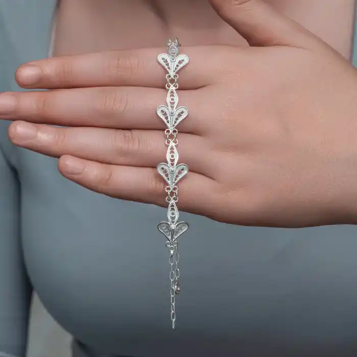Gümüş Üç Yaprak Telkari Kadın Bileklik