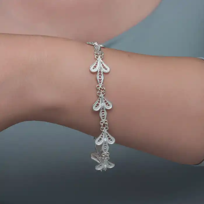 Gümüş Üç Yaprak Telkari Kadın Bileklik
