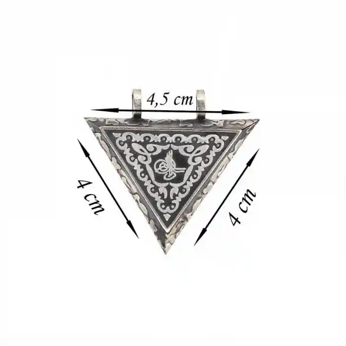 Gümüş Üçgen İçi Açılabilen Tuğra Muskalık Kolye