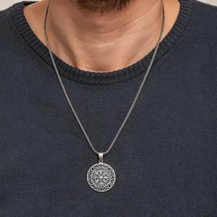 Gümüş Viking Pusula Erkek Kolye