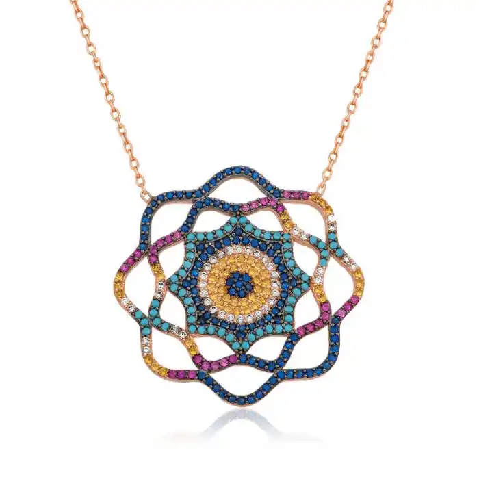 Gümüş Yaşam Güneşi Nazar Bayan Kolye