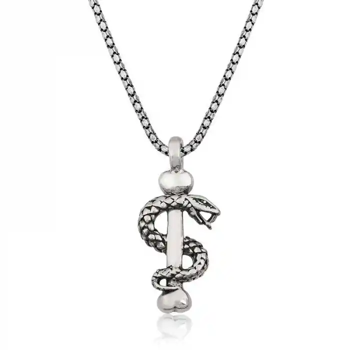 Gümüş Yılan Erkek Kolye