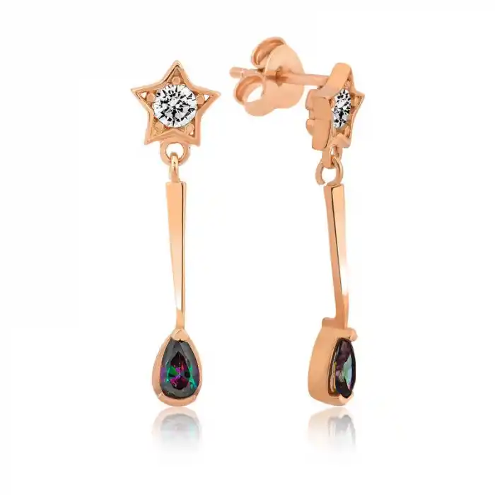 Gümüş Yıldızlı Damla Bayan Küpe