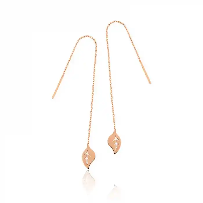 Gümüş Zincir Yaprak Küpe