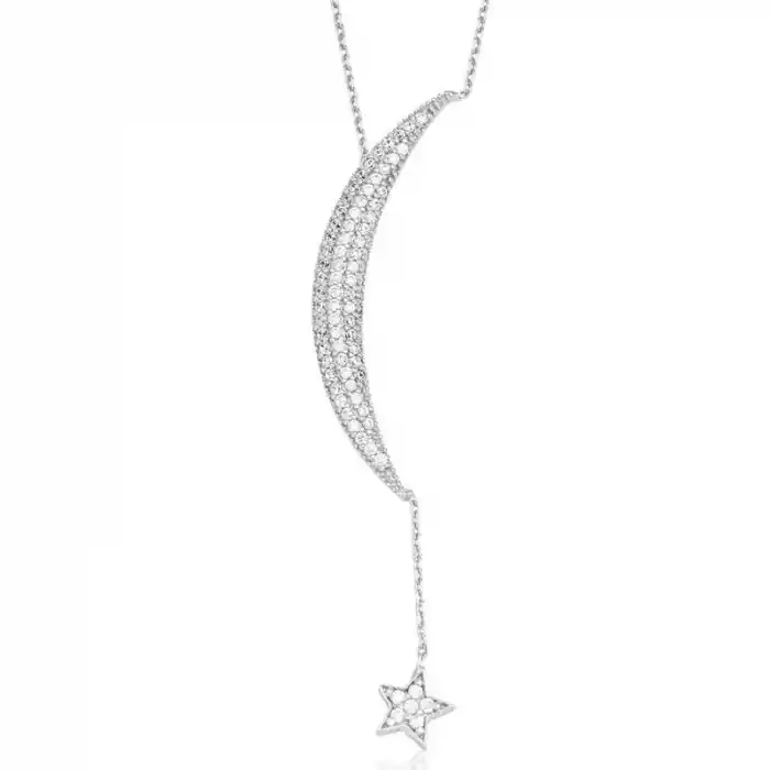 Gümüş Zincirli Ay Yıldız Bayan Kolye