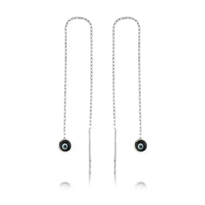 Gümüş Zincirli Lacivert Nazar Küpe