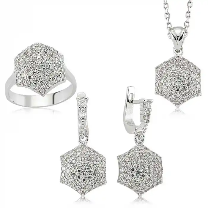 Gümüş Zirkon Taşlı Bayan Set