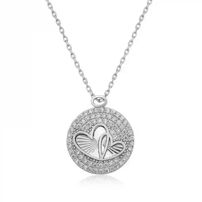 Gümüş Zirkon Taşlı İki Kalp Bayan Kolye