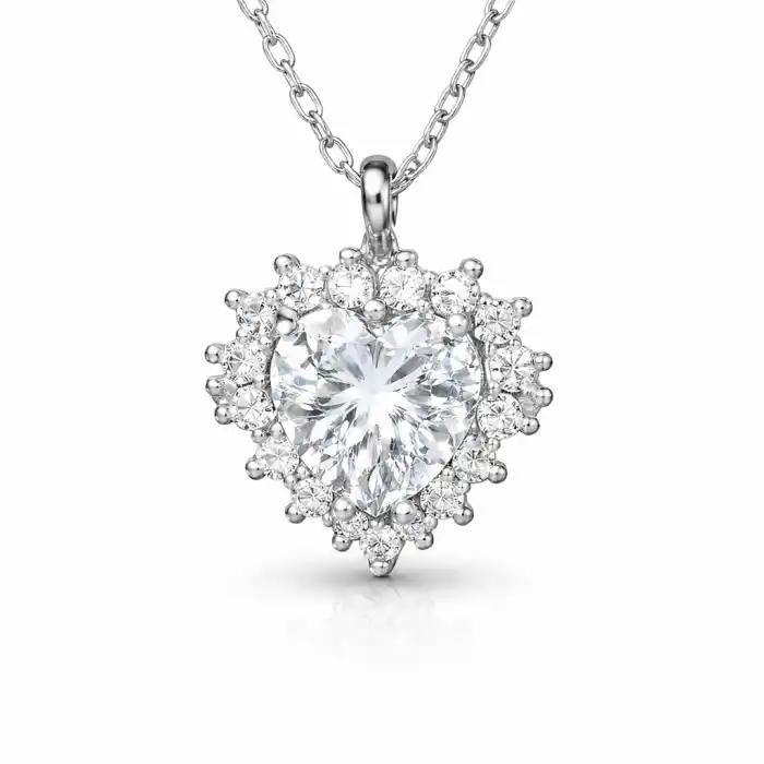 Gümüş Zirkon Taşlı Kalp Kadın Kolye