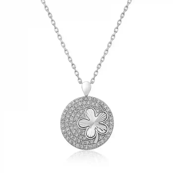 Gümüş Zirkon Taşlı Yonca Bayan Kolye