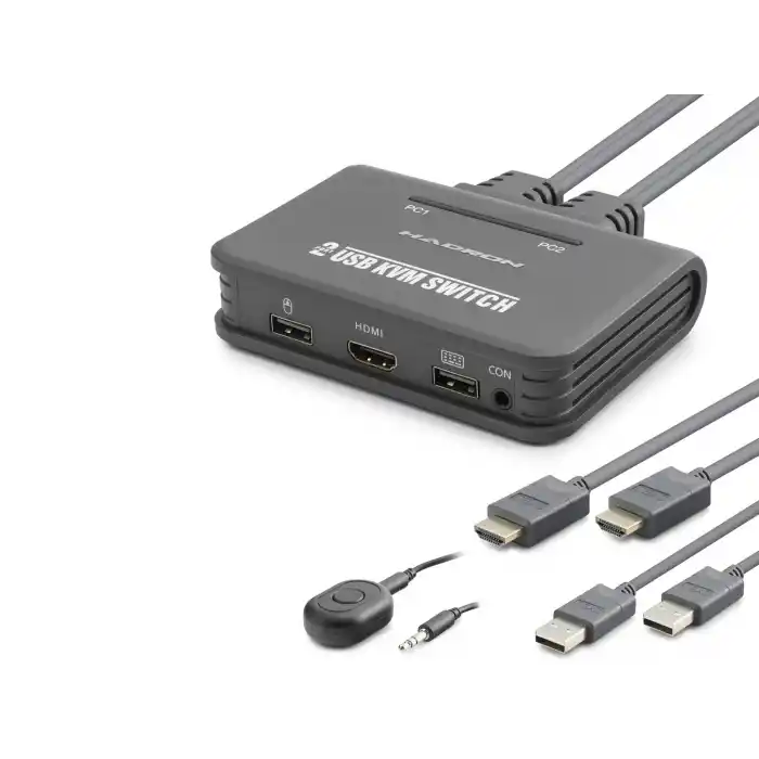 Hdmi Usb Kvm Switch 2 Port Hdmi 2 Port Usb Dahili Kablolu - Siyah HDX1361