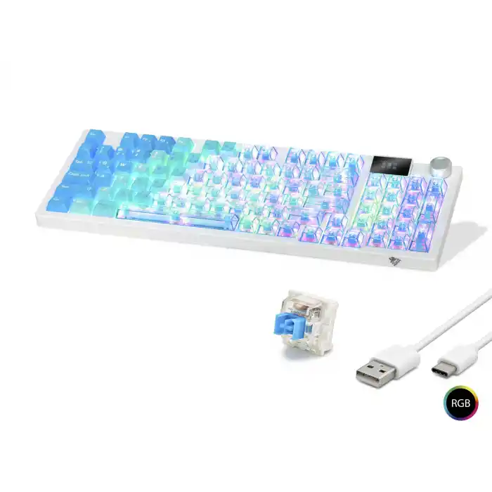 Kablosuz Mekanik Klavye Rgb Blue Switch 95 Tuş - Mavi Beyaz MF1705M