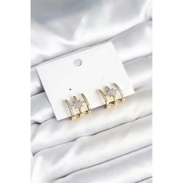 Kaburga Model Kutup Yıldızı Detaylı Gold Renk Kadın Küpe