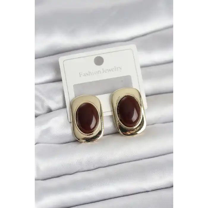 Kahverengi Renk Kare Model Vintage Kadın Küpe