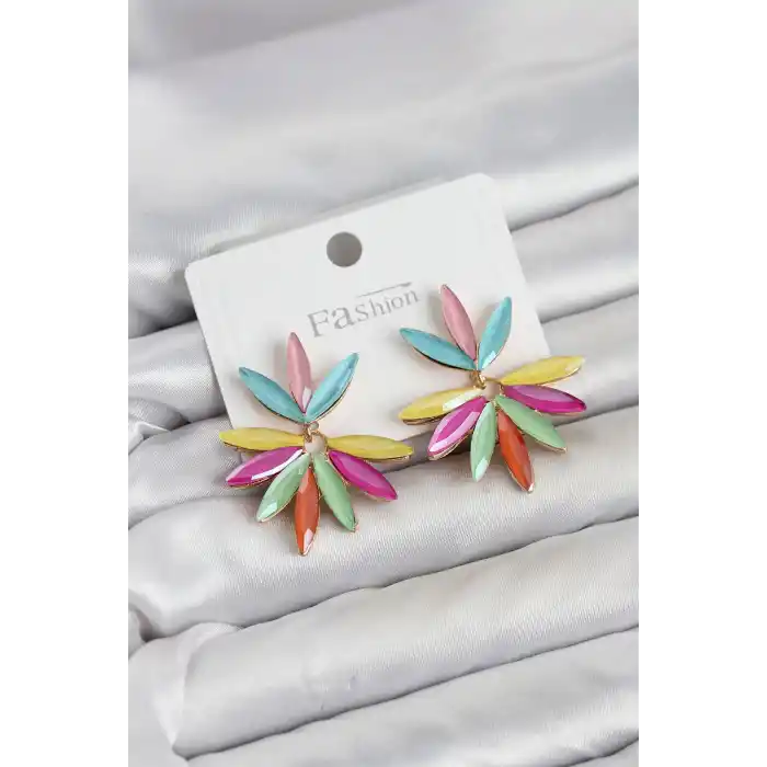 Karışık Renk Kristal Taşlı Lotus Model Kadın Küpe