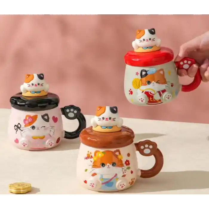 Kedi Desenli Figürlü Seramik Bardak