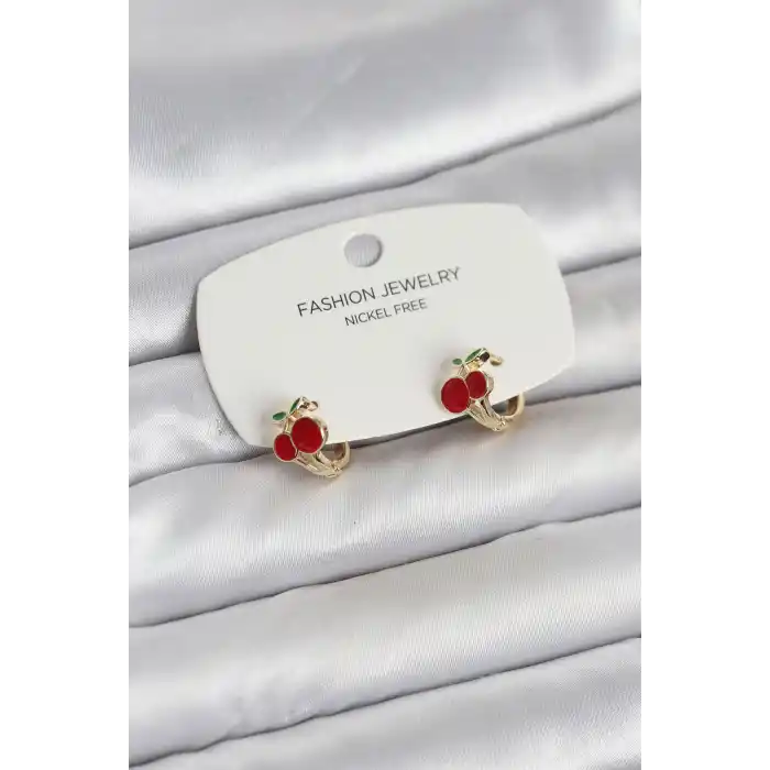 Kiraz Model Gold Renk Pirinç Çocuk Küpe