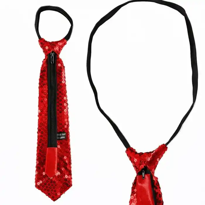 Kırmızı Pul Payetli Işıltılı Parti Kravatı 33 cm