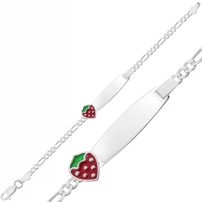 Kişiye Özel Kırmızı Çilek Figürlü Gümüş Çocuk Künyesi