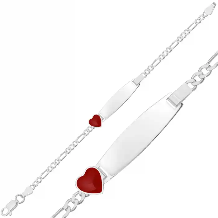 Kişiye Özel Kırmızı Kalp Figürlü Gümüş Çocuk Künyesi