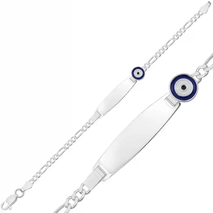 Kişiye Özel Koyu Mavi Nazar Figürlü Gümüş Çocuk Künyesi