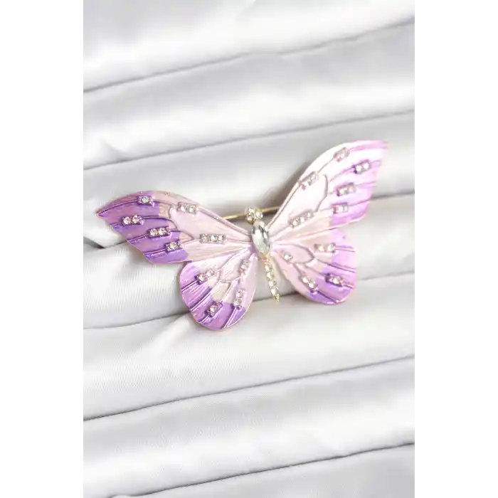 Lila Renk Kelebek Model Broş
