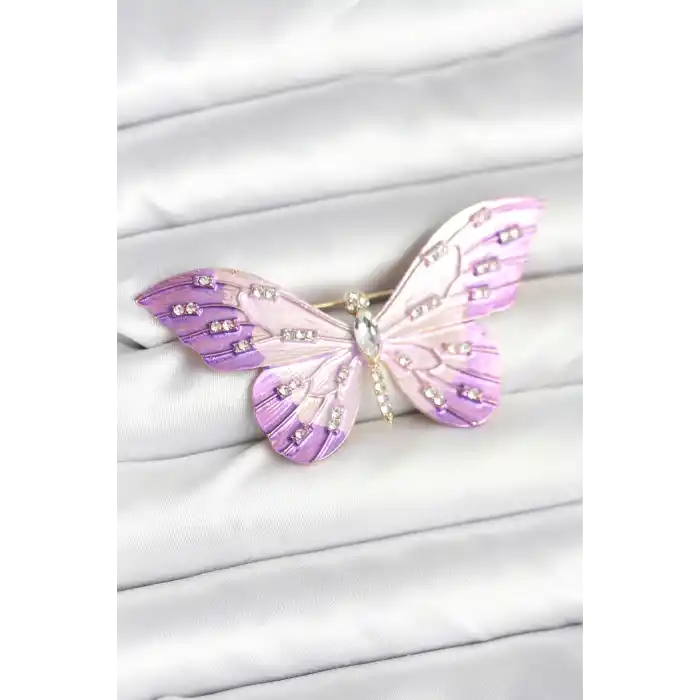 Lila Renk Kelebek Model Broş