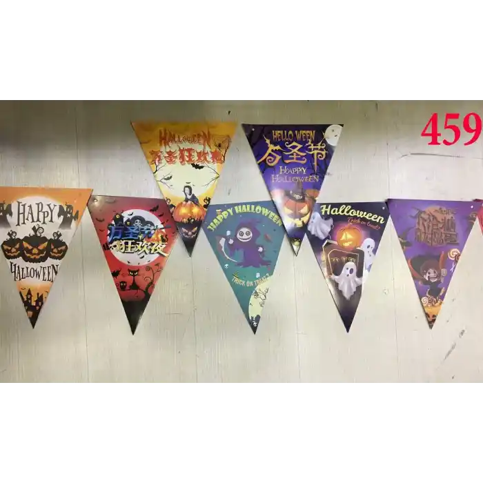 Lüks Baskılı Üçgen Model Halloween Banner Süs Bayrak 8 li