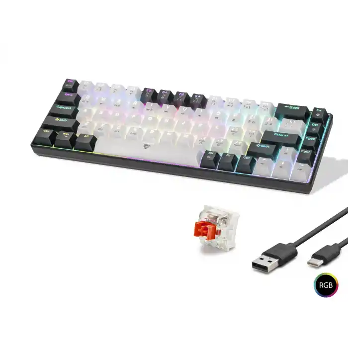 Mekanik Klavye Tri Mod Rgb Red Switch - Beyaz Siyah MF1703W