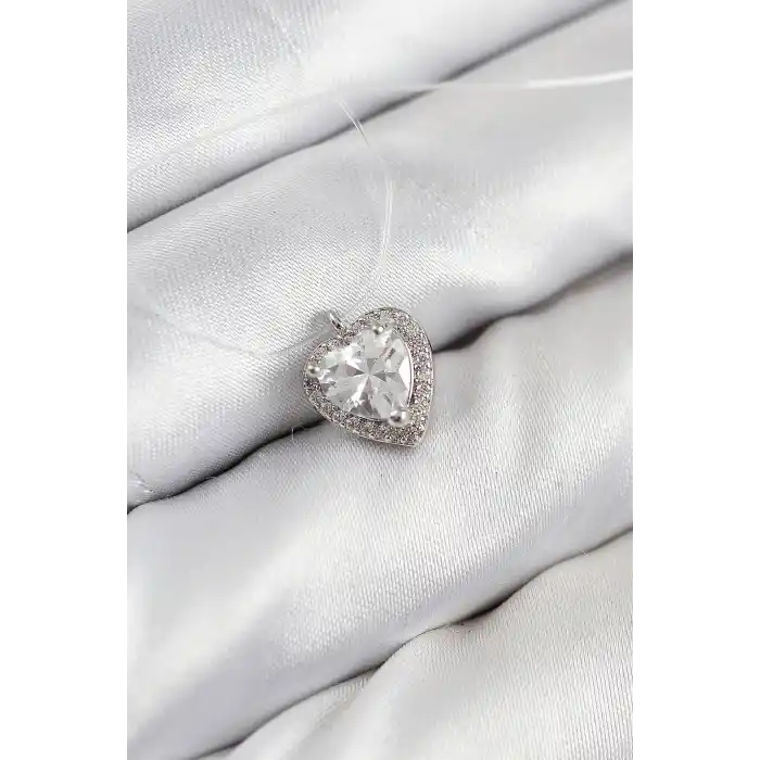 Misineli Kalp Model Gümüş Renk Hayalet Kolye