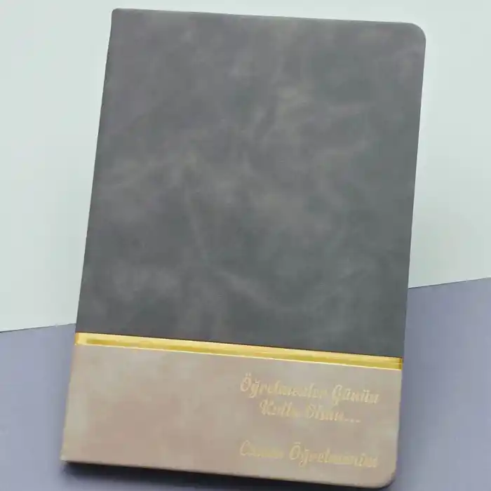 Öğretmenler Günü Hediyesi Yazılı Deri Defter Gri