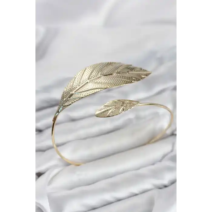 Pazu Bileklik Gold Renk Pirinç Yaprak Model