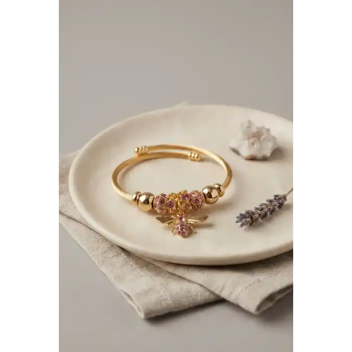Pembe Arı Model Gold Renk Charm Bileklik