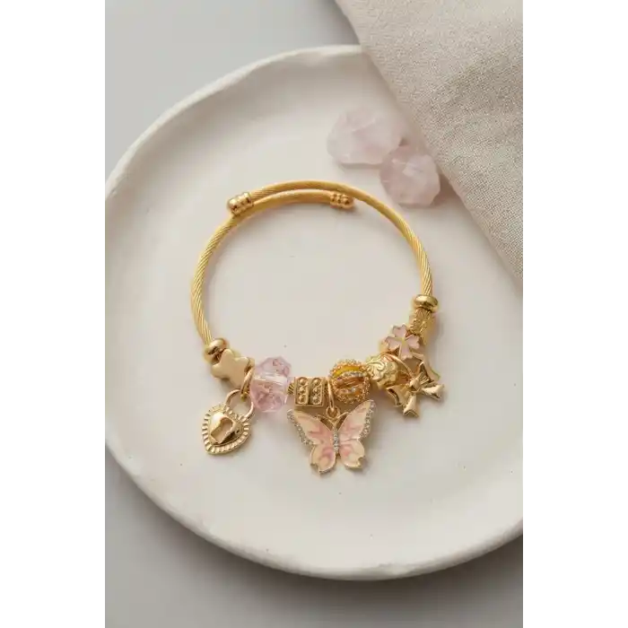 Pembe Kelebek Charmlı Bileklik