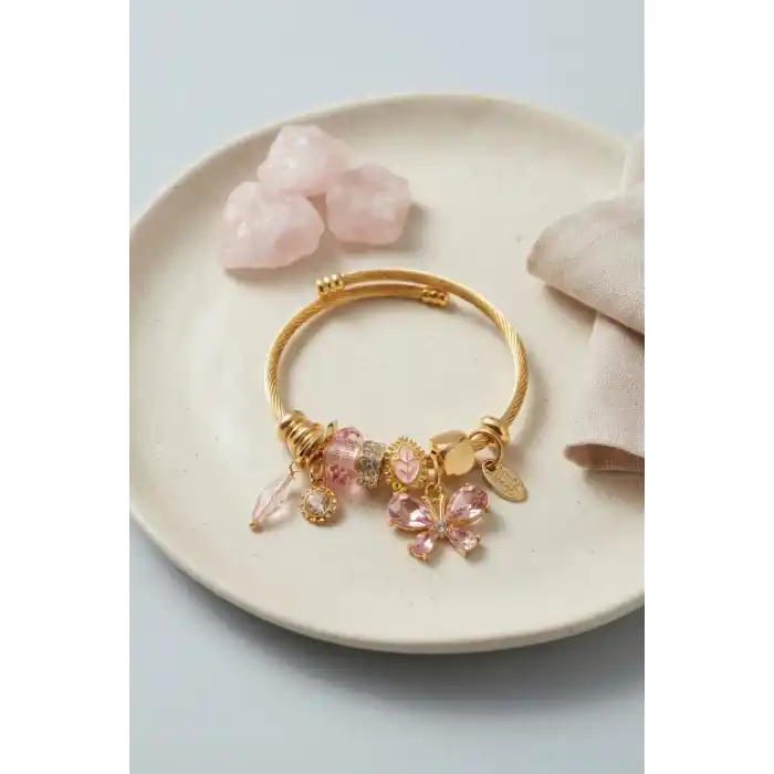 Pembe Kelebek Model Charmlı Bileklik
