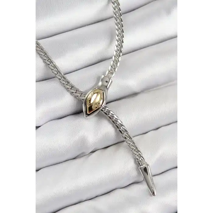 Pirinç Asansörlü Yılan Model Gümüş Renk Kadın Kolye