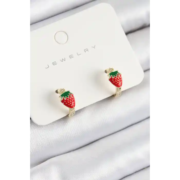 Pirinç Çilek Model Gold Renk Çocuk Küpe