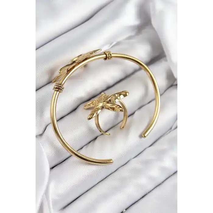 Pirinç Deniz Yıldızı Model Gold Renk Bileklik Yüzük Set