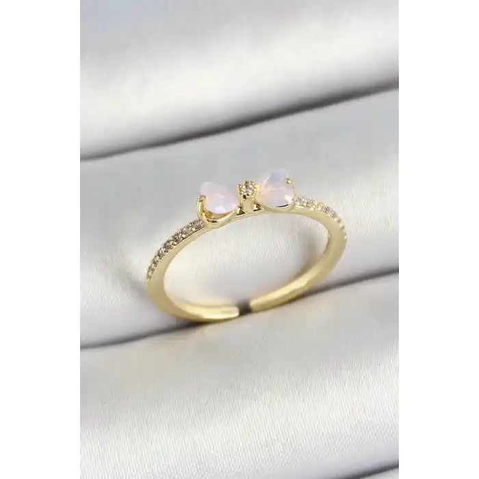 Pirinç Fiyonk Figürlü Zirkon Taşlı Gold Renk Ayarlanabilir Kadın Yüzük