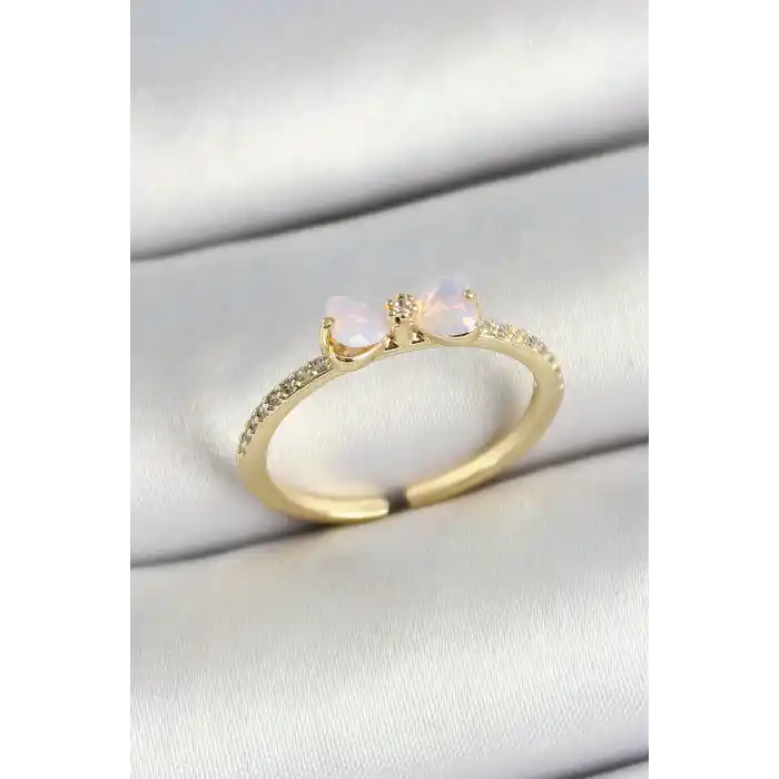 Pirinç Fiyonk Figürlü Zirkon Taşlı Gold Renk Ayarlanabilir Kadın Yüzük