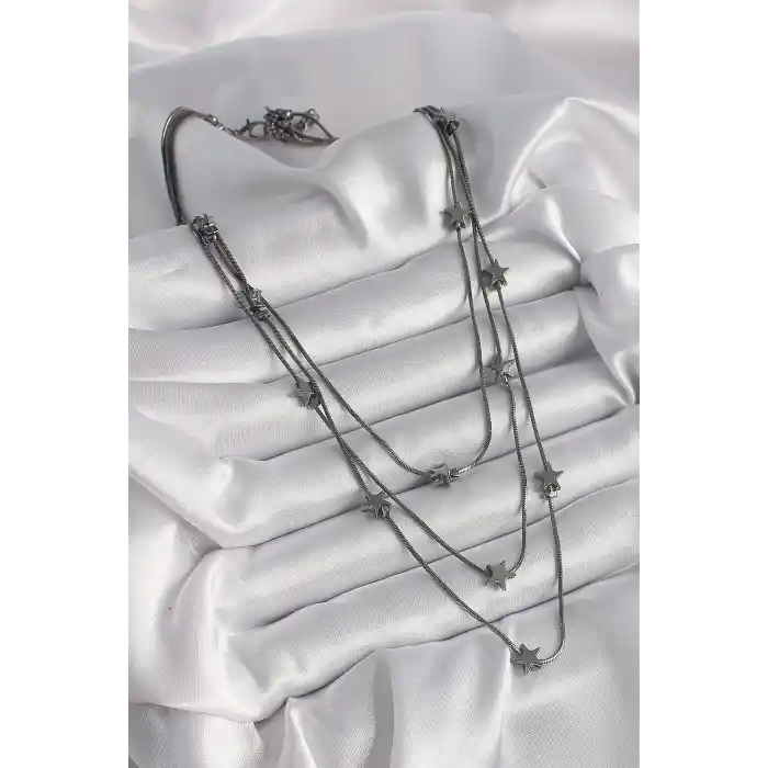 Pirinç Füme Renk 3Lü Yıldız Model Kadın Kolye