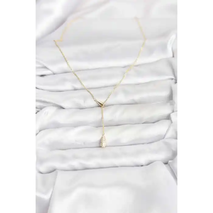Pirinç Gold Renk Asansörlü Damla Model Kadın Kolye