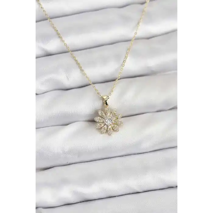 Pirinç Gold Renk Çiçek Model Kadın Kolye