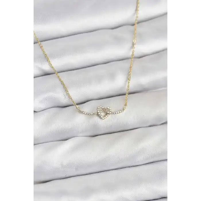 Pirinç Gold Renk Düğüm Kalp Model Kadın Kolye