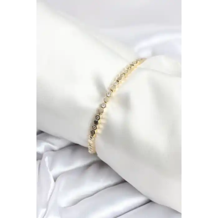 Pirinç Gold Renk İnce Petek Model Kadın Bileklik